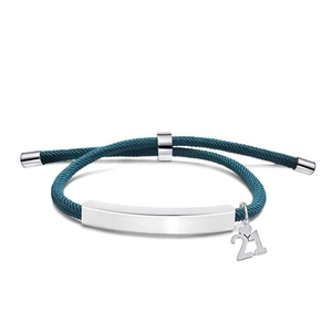 Dark green braided cord bracelet with silver bar and number 21 charm for women