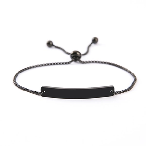 Matte black stainless steel bar bracelet with adjustable box chain for women