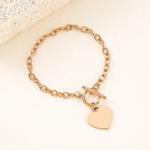 Elegant rose gold stainless steel heart pendant bracelet with a stylish OT toggle clasp