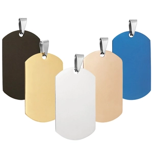 Five stainless steel military dog tag pendants in black gold silver rose gold and blue colors