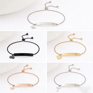 Stainless Steel Adjustable Pull Bracelet Curved Bar Butterfly Heart Crown Cross Star Pendant Fashion Unisex Jewelry