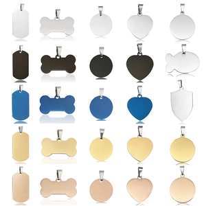Stainless Steel Blank Pet ID Tags For Dogs Cats Bone Heart Round Shape Metal Pendants For Animal Identification Tags Jewelry Accessories