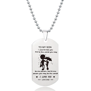 Roestvrijstalen militaire dog tag ketting voor zoon met gegraveerd silhouet en vaderboodschap
