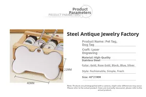 Macro detail of bone-shaped stainless steel pet ID tags with laser engraved surface