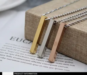 Polished stainless steel column pendants in gold, silver and rose gold on chain
