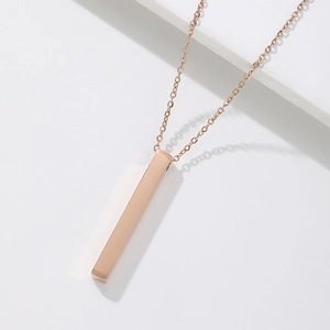 Minimalist rose gold stainless steel vertical bar necklace with a high-polished finish