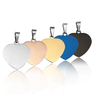 Polished stainless steel heart pendants in silver, rose gold, gold, blue, and black