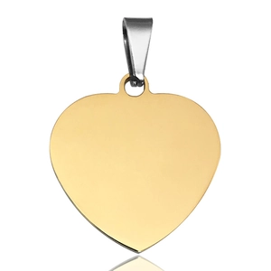 Polished gold heart pendant necklace made of stainless steel with a silver bail