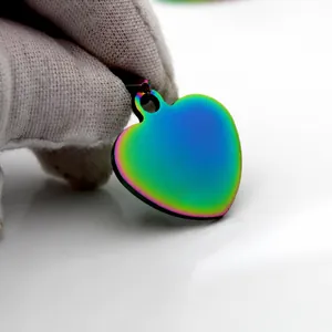 Rainbow heart-shaped stainless steel pendant with a glossy polished gradient finish