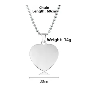 Hartvormige hanger ketting van roestvrij staal met 60cm kralenketting en maataanduidingen