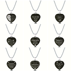 Roestvrij Stalen Hart Hanger Halsketting Gegraveerd Mom Sisters Friends Hartvorm Zwart Zilver Minimalistische Sieraden Kerstcadeau