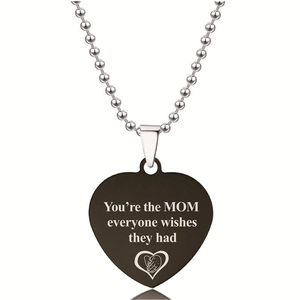 Zwarte hartvormige hanger ketting met gravure en roestvrijstalen kogelketting voor dames