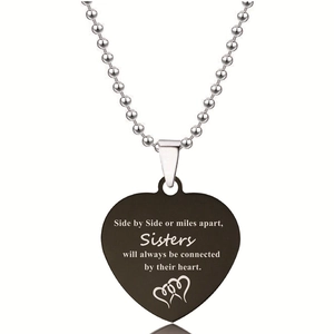 Minimalistische zwarte hart hanger ketting met gegraveerde tekst en metalen bolletjesketting