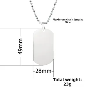 Gouden roestvrijstalen rechthoekige dogtag hanger met bolletjesketting voor unisex