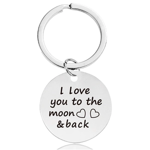 Polierter Edelstahl Schlüsselanhänger mit I Love you to the moon and back Gravur
