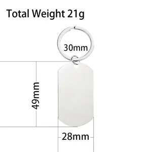 Polished stainless steel dog tag keychain for son gift weighing 21g on white background