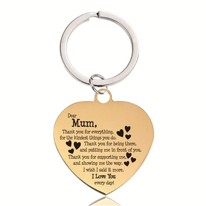 Golden heart keychain in brushed stainless steel with mother's day quote engraving