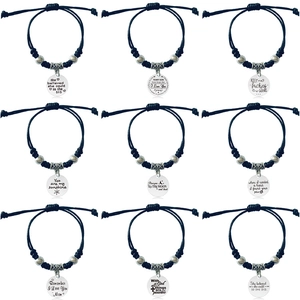 Stainless Steel Inspirational Engraved Bracelet For Women Men Adjustable Woven Cord Bracelet Round Pendant Charm Jewelry Gift