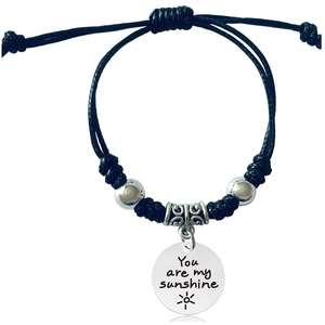 Braided rope bracelet with You are my sunshine engraved pendant in stainless steel