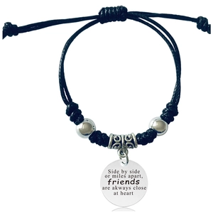 Braided rope friendship bracelet with engraved quote side by side or miles apart