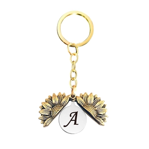Porte-clés Tournesol Ouvrable en Acier Inoxydable Avec Pendentif Lettre Initiale Métal Or Vintage Personnalisé