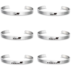 Stainless Steel Open Cuff Bracelet For Women Mama Bear Family Laser Engraved Silver Bangle Mother Day Gift Jewelry