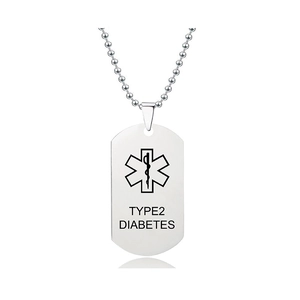 Detailansicht der medizinischen ID-Marke für Typ-2-Diabetes mit Star of Life Symbol