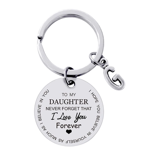 Portachiavi in acciaio inox lucido con ciondolo lettera G e dedica incisa regalo