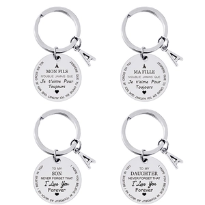 Portachiavi Inciso in Acciaio Inossidabile per Figlio Figlia Never Forget I Love You Pendente Tondo Con Lettera Regalo Gioielli
