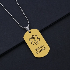 Goldene medizinische Dog Tag Kette für Blutverdünner-Patienten mit Edelstahl-Kugelkette