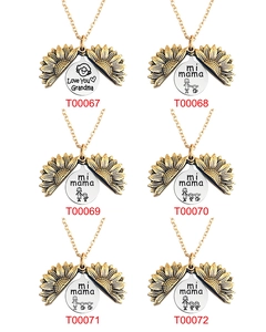 Detailed engraving on openable sunflower locket showing Love You Grandma message