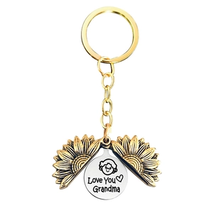 Sunflower Openable Keychain Hidden Message Love You Grandma Mi Mama Lettering Stainless Steel Alloy Pendant Mother Day Gift