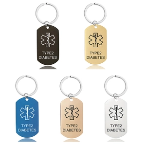 Stainless Steel Medical Alert Emergency Keychain Dog Tag For Diabetes Epilepsy Blood Thinner Identification ID Jewelry