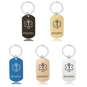 Stainless steel medical alert dog tag keychains with Star of Life and Epilepsy engraving