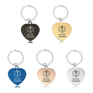 Stainless Steel Medical Alert Heart Keychain Star Of Life Identification Pendant For Epilepsy Diabetes Blood Thinner Patients Emergency Gift