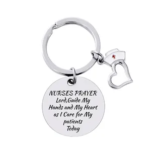 Polished silver nurse keychain with heart and medical hat charms for healthcare gifts