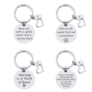 Stainless Steel Nurse Keychain Heart Stethoscope Hat Pendant Inspirational Engraved Jewelry Gift For Medical Professionals