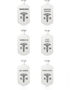 Detailed grid view of stainless steel medical alert pendant necklaces for various conditions