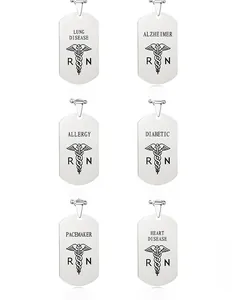 Polished stainless steel medical alert dog tags featuring different disease laser engravings