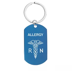 Blue medical allergy alert keychain with star of life symbol for nurses and doctors