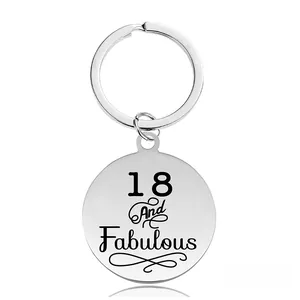 Porte-clés poli en acier inoxydable avec lettrage gravé 18 and Fabulous brillant