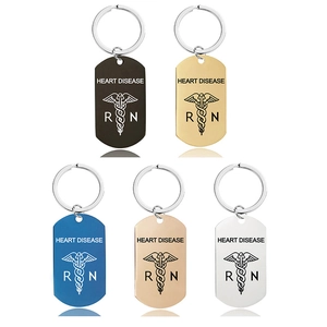 Stainless steel medical alert keychain with Heart Disease engraving in multiple colors