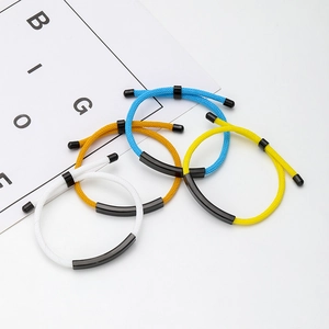 Colorful woven rope bracelets with adjustable black metal tube bars for men and women