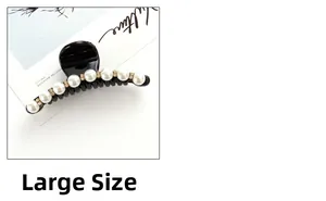Grande molletta per capelli nera con eleganti perle bianche e strass scintillanti