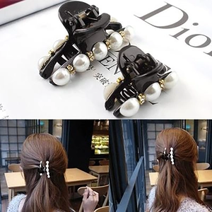 Elegante Pinza per Capelli con Künstliche Perle e Strass Stile Coreano in Resina Nera per Donna Accessori per Capelli Matrimonio Festa