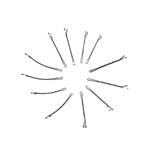 Set di 24 forcine nere ondulate disposte in modo circolare su uno sfondo bianco puro