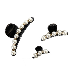 Set di tre mollette per capelli nere con perle e strass per acconciature eleganti