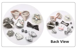 Vue détaillée du lot de barrettes pour enfants avec motifs étoiles et nœuds rose argent
