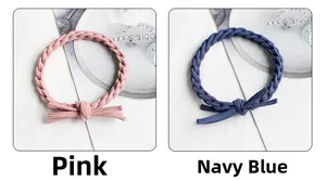 Dettagli di elastici per capelli intrecciati rosa e blu scuro con eleganti fiocchi decorativi