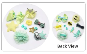 Détail du set de barrettes vertes et jaunes montrant le design et le clip en métal